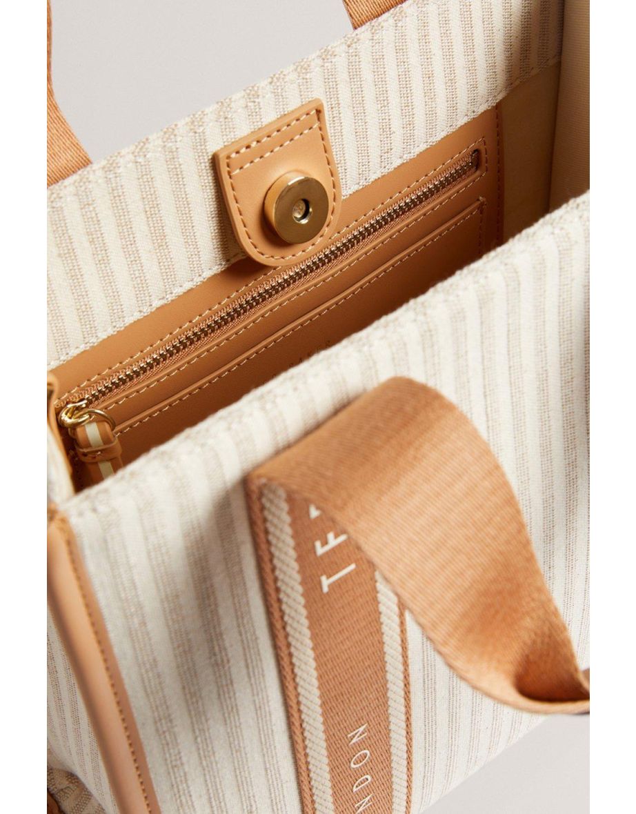HARLLEE Striped Canvas Small Webbing Cross Body Bag Natural - 3