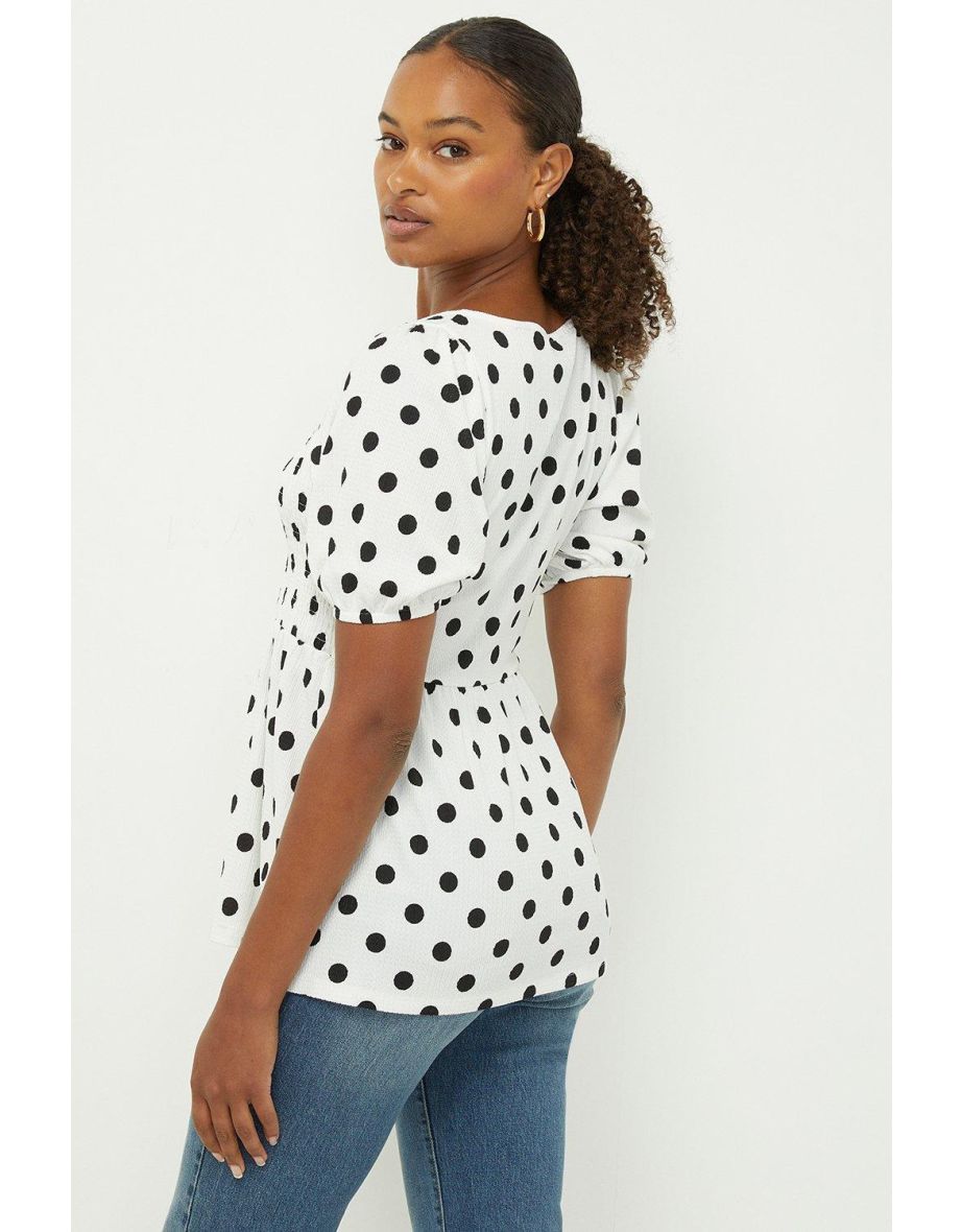 Tall Shirred Mono Spot Short Sleeve Blouse - 2