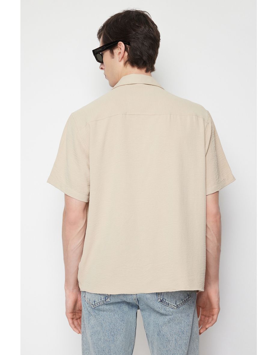Taş Men's Oversize Fit Summer Short Sleeve Linen Look Shirt - 3