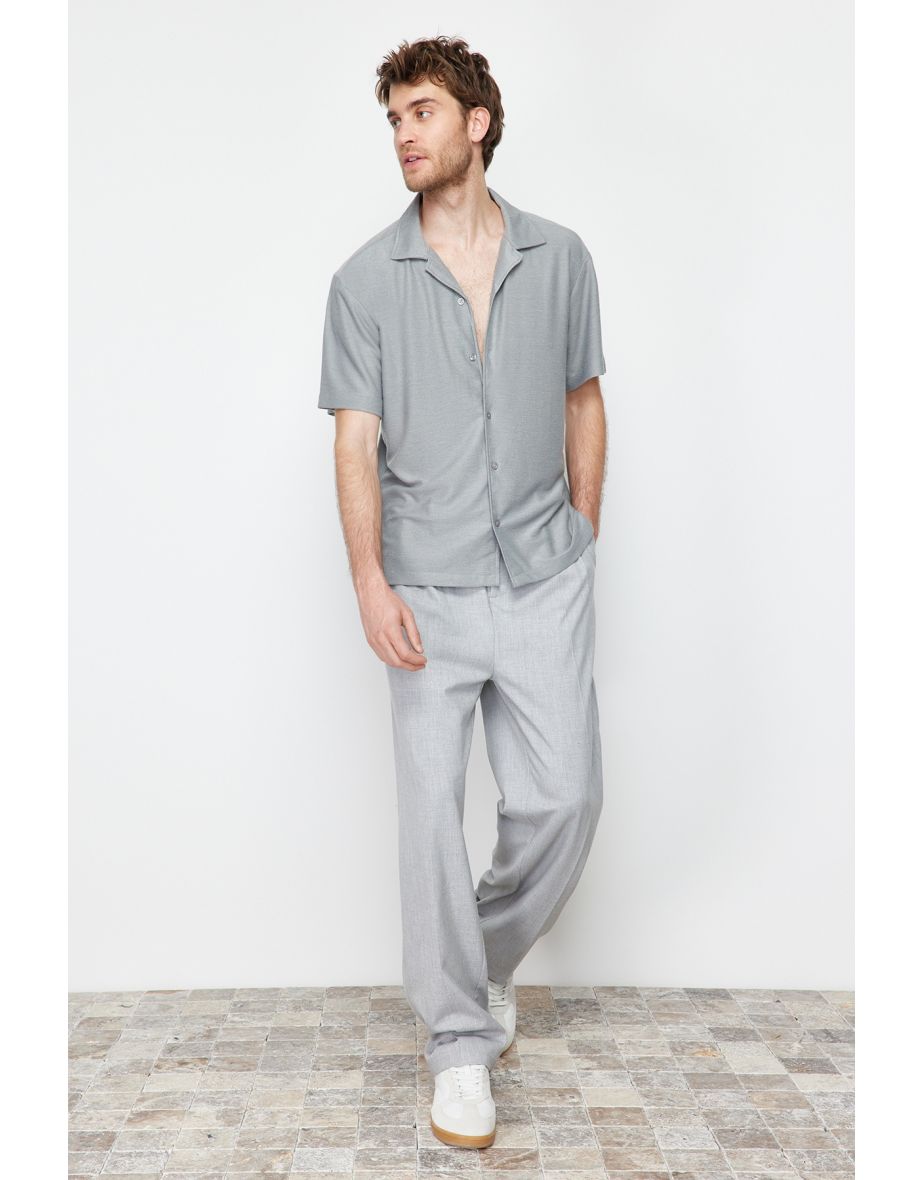 Men's Gray Relaxed Fit Wide Collar Shirt