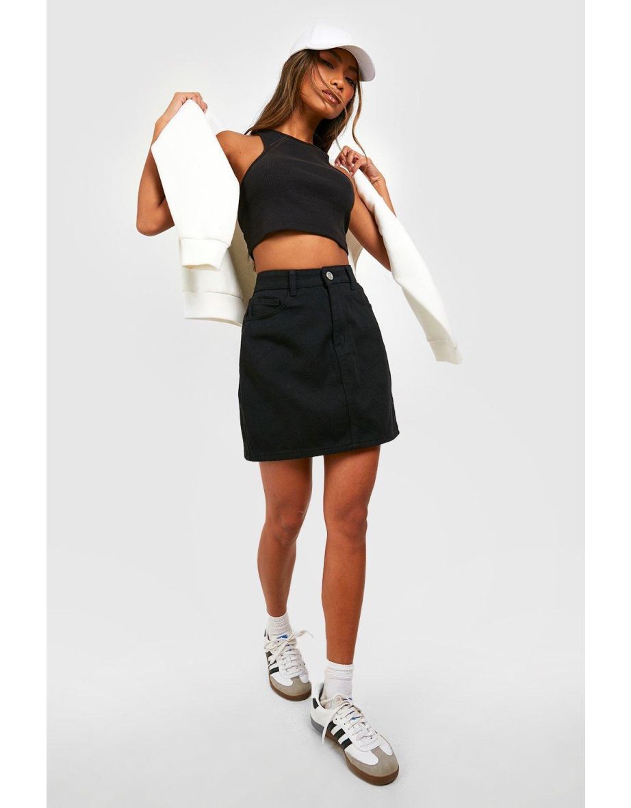 High Waisted Disco Denim Skirt - black - 3