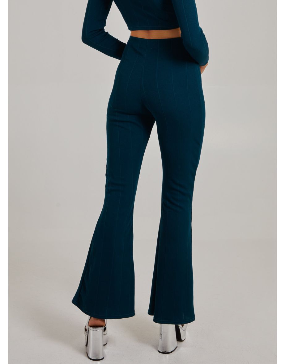 Wide Ribbed Flare Trousers - 4