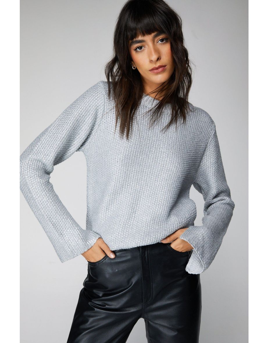 Silver Metallic Crew Neck Sweater