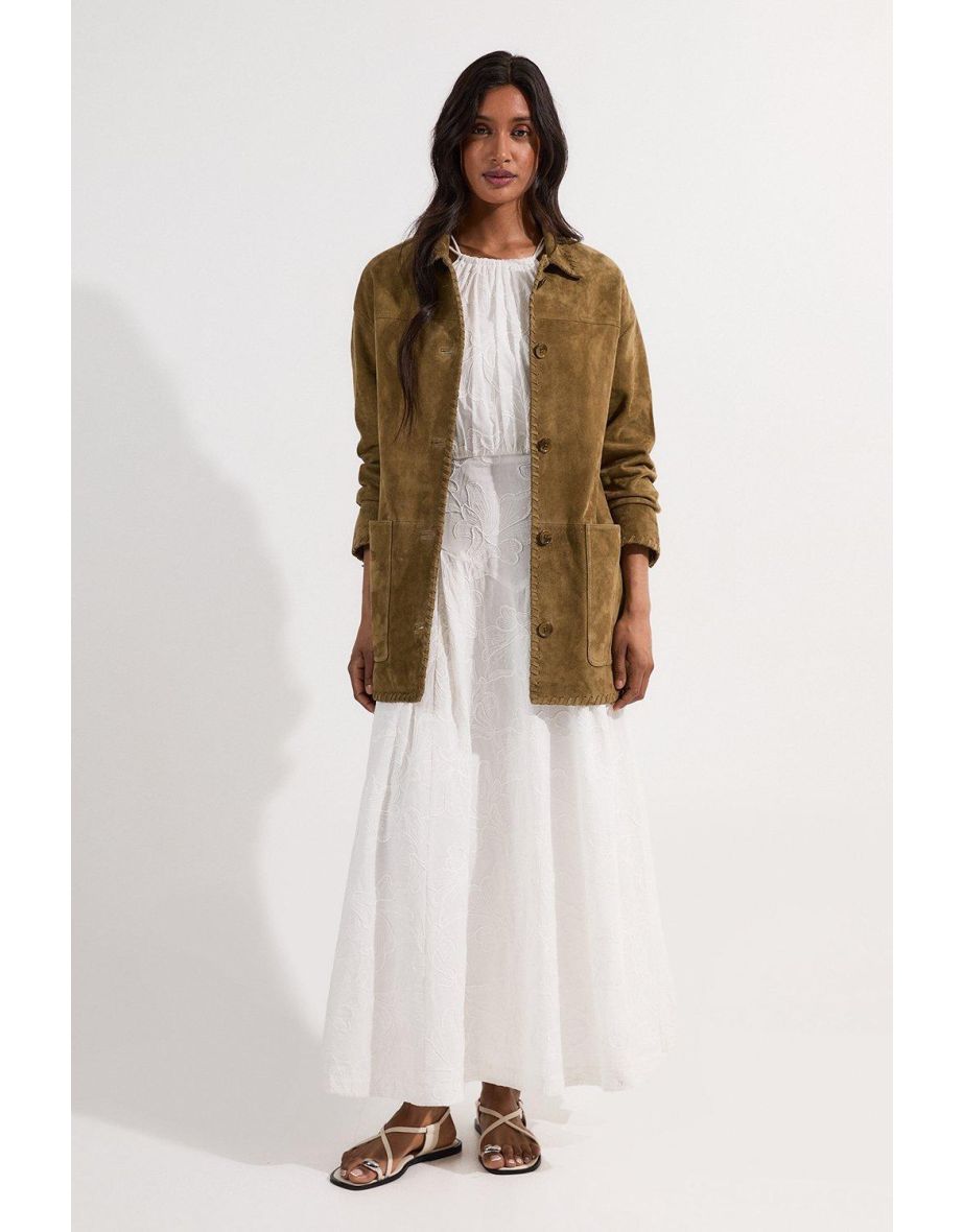 Suede Whip Stitch Detail Collared Jacket