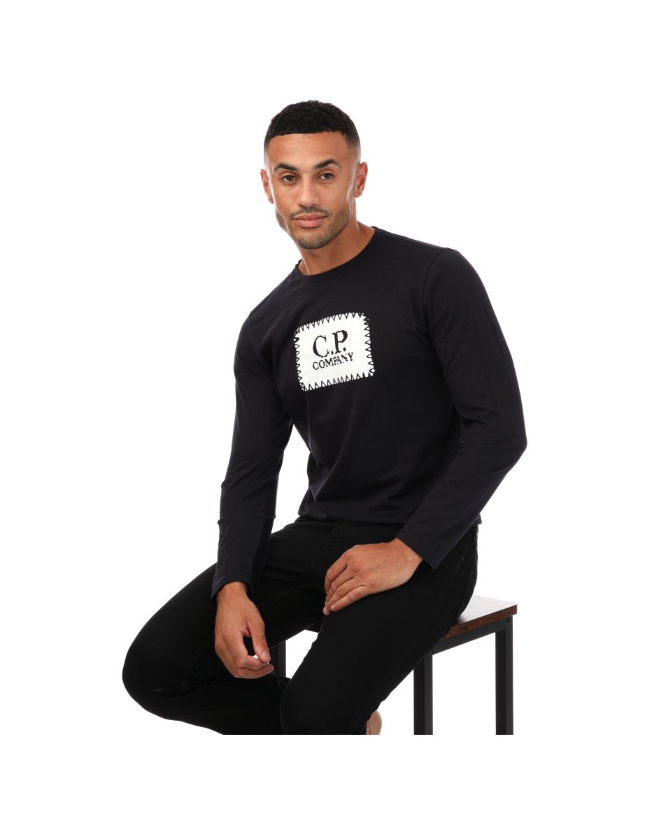 Men's C.P. Company Long Sleeve Large Logo T-Shirt in Blue - 3