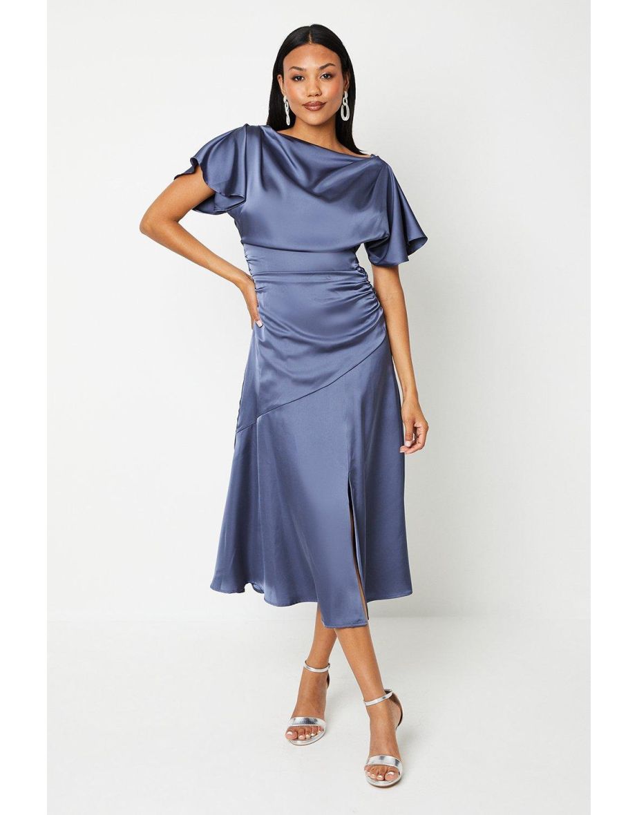 Boat Neck Satin Midaxi Dress