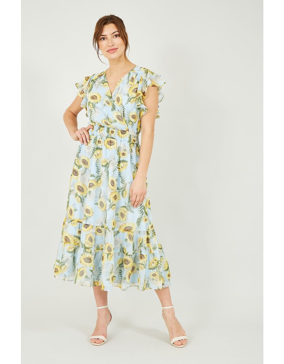 Shop Yumi Blue Sunflower Print Midi Dress Online in Qatar | VogaCloset