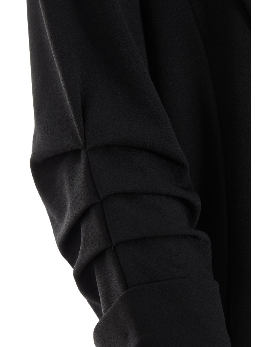 Black Ruched Sleeve Blazer - 5