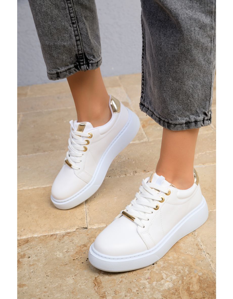 White-Gold Women's Sneakers