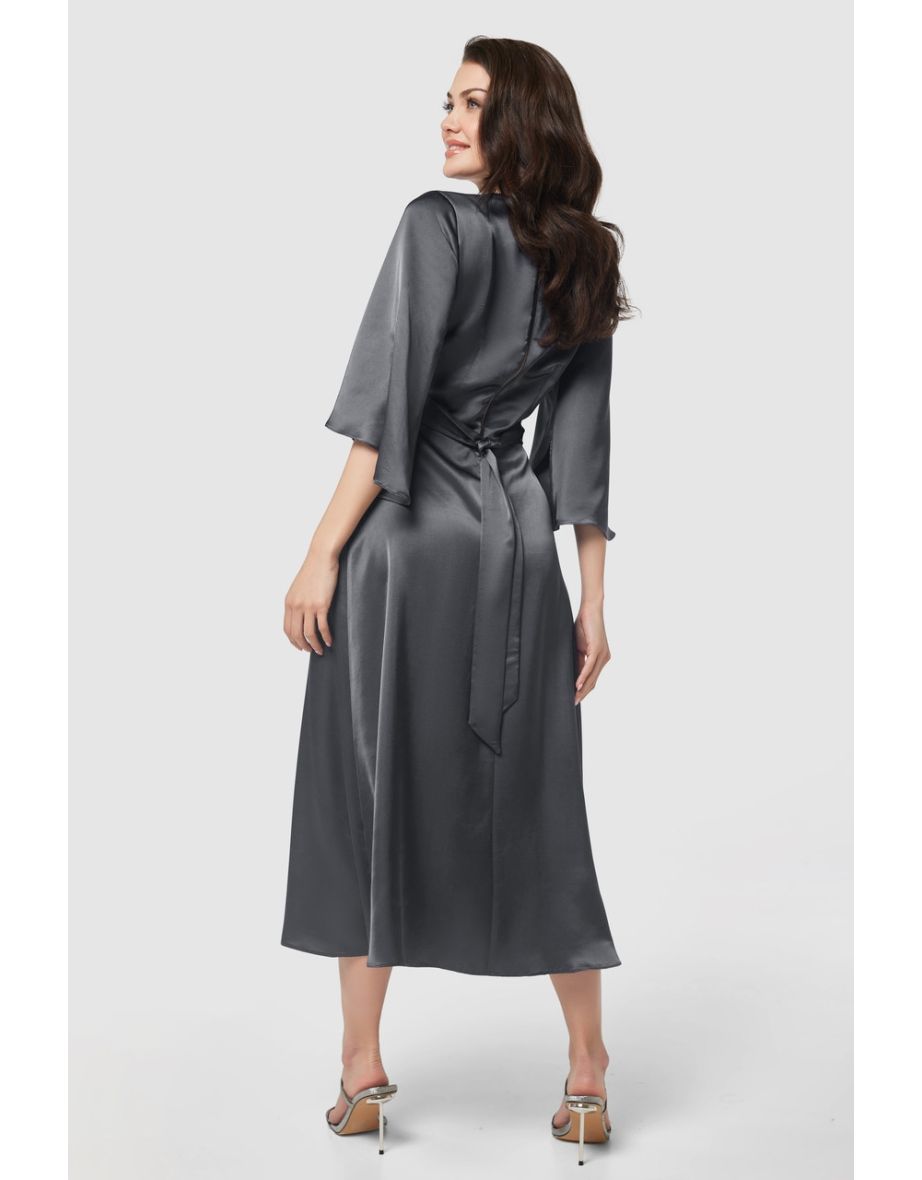 Closet London Grey A-Line Wrap Dress - 3