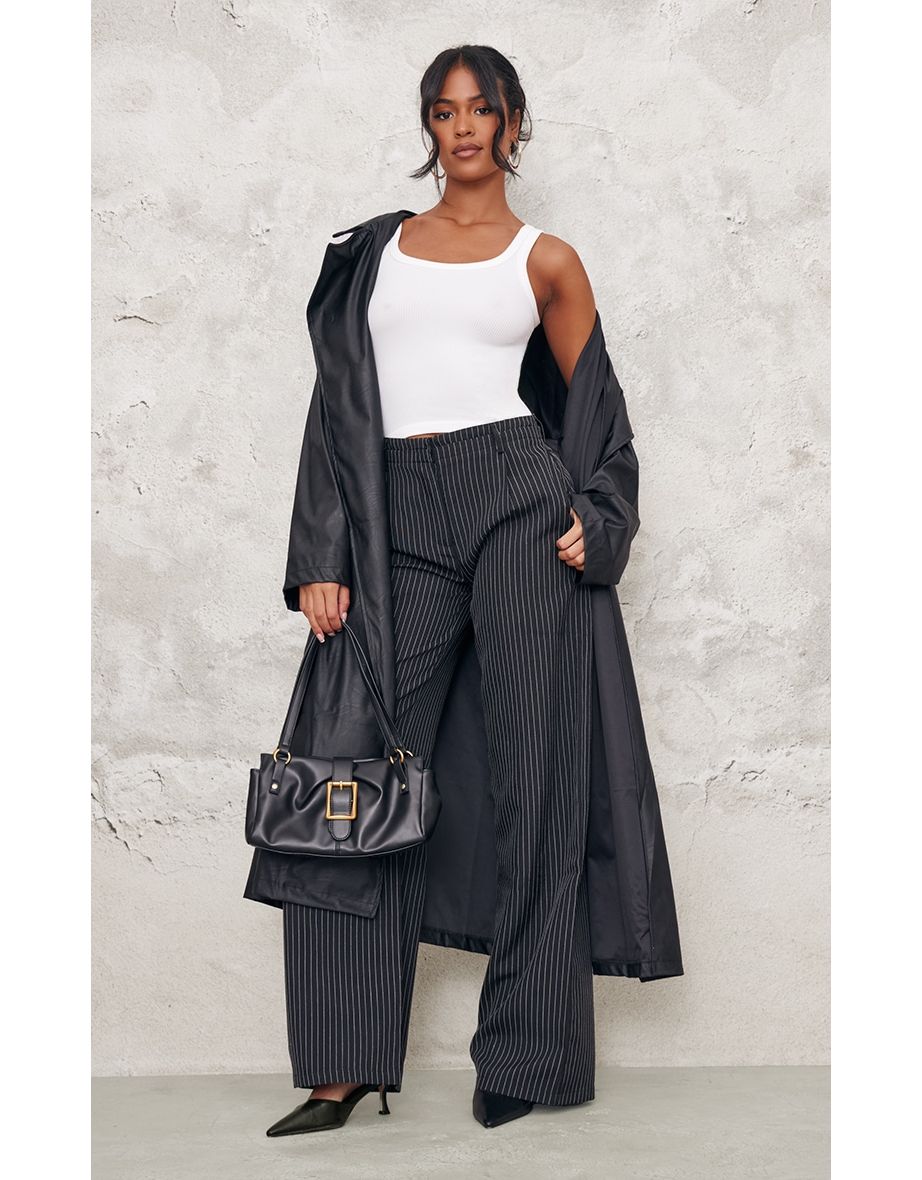 Tall Black Pinstripe Tailored Wide Leg Trousers