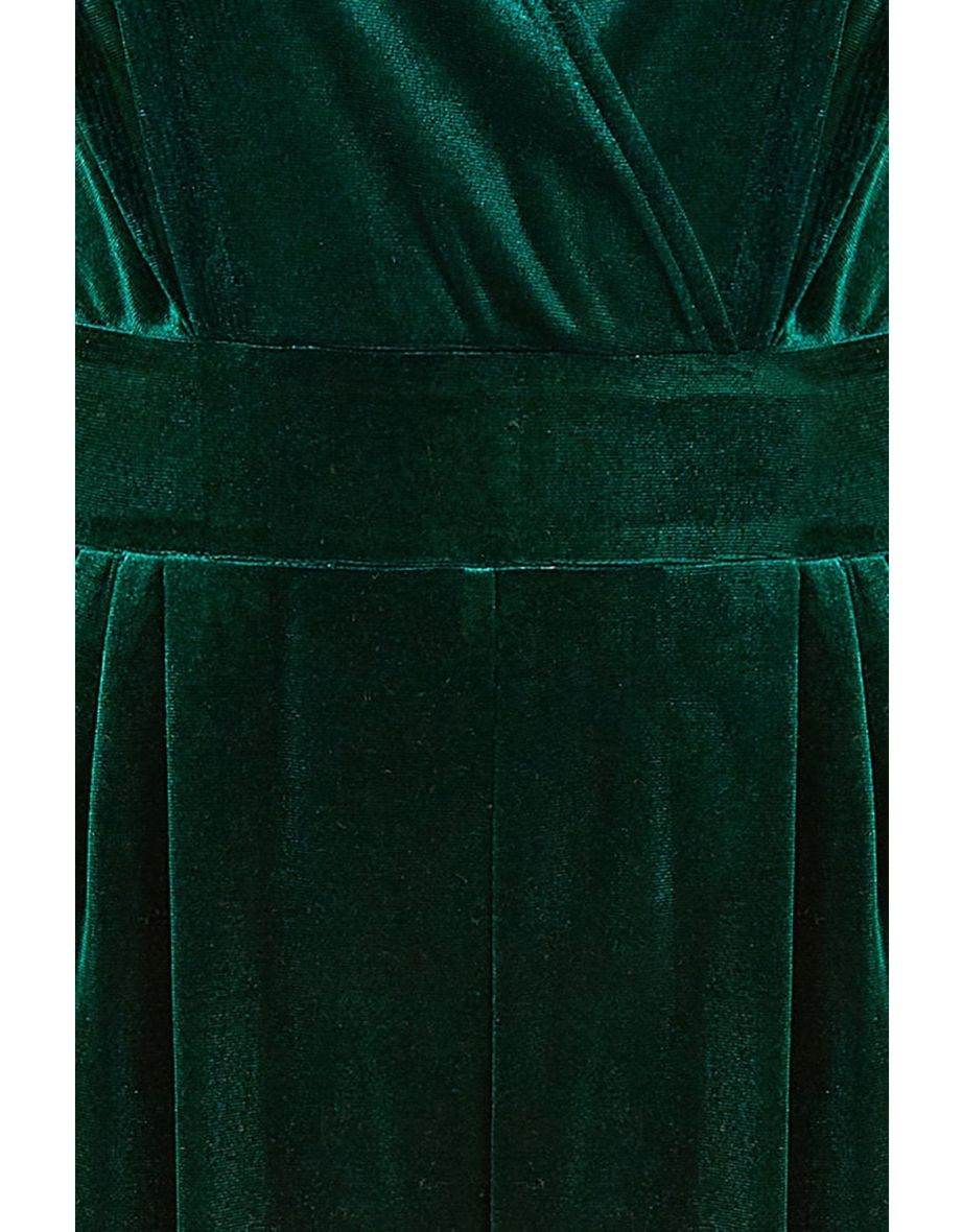 Yumi Green Velvet Long Sleeve Jumpsuit - 1