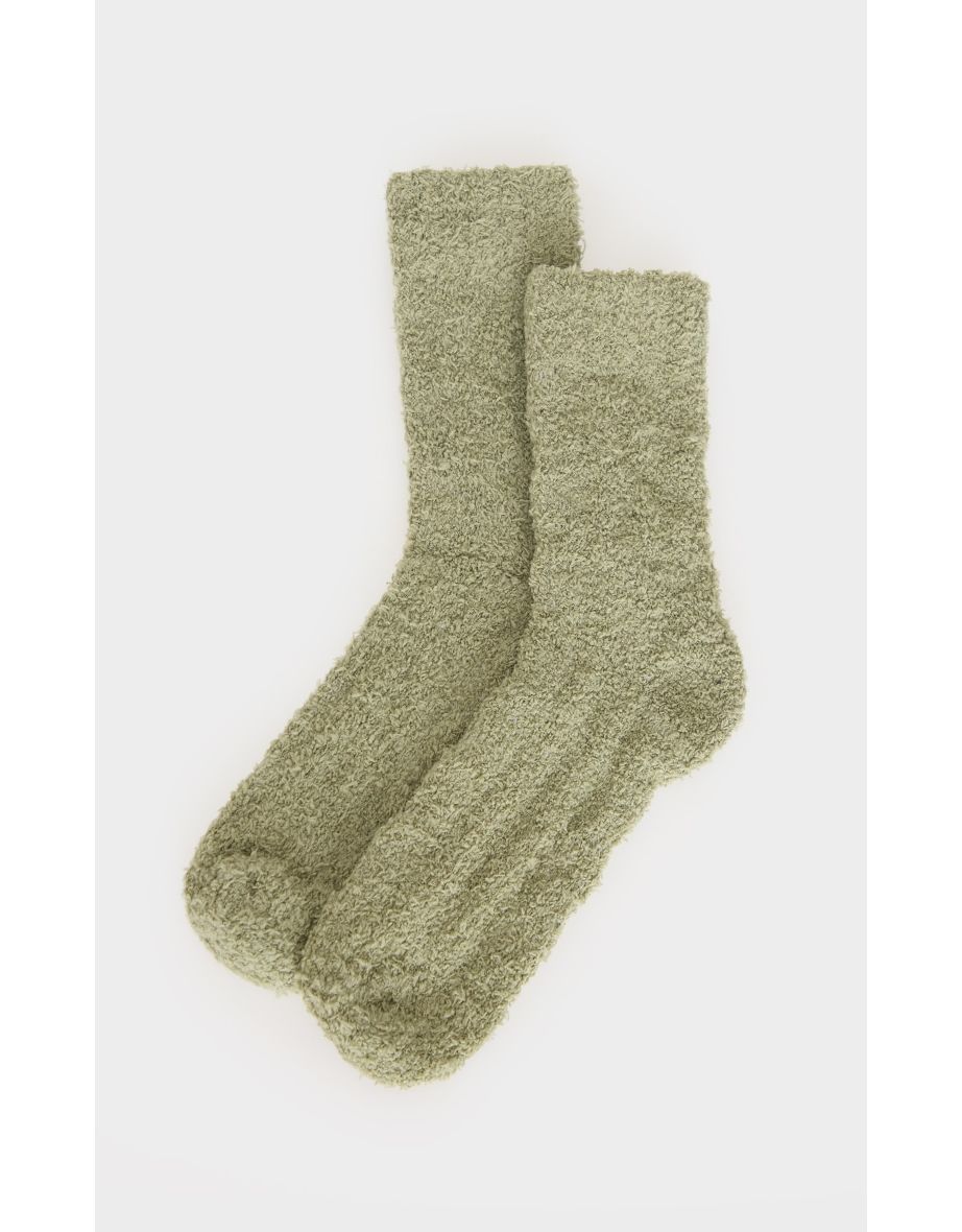 Sage Green Cosy Fuzzy Ankle Socks - 2