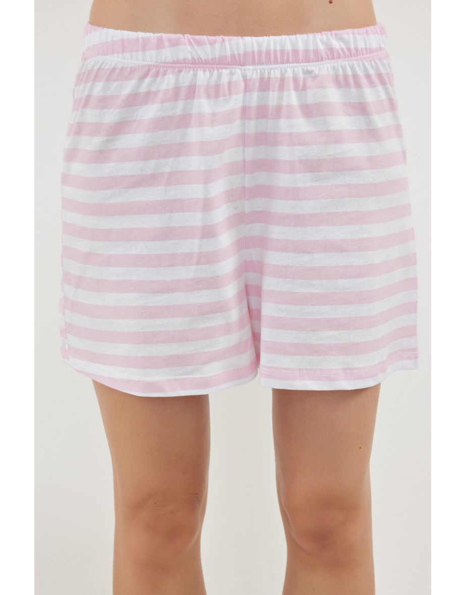 Pink 100% Cotton Striped Single Jersey Knitted Pajama Set - 4