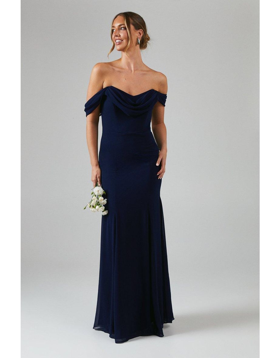 Debut London by Coast Cowl Front Draped Bardot Chiffon Bridesmaids Dress