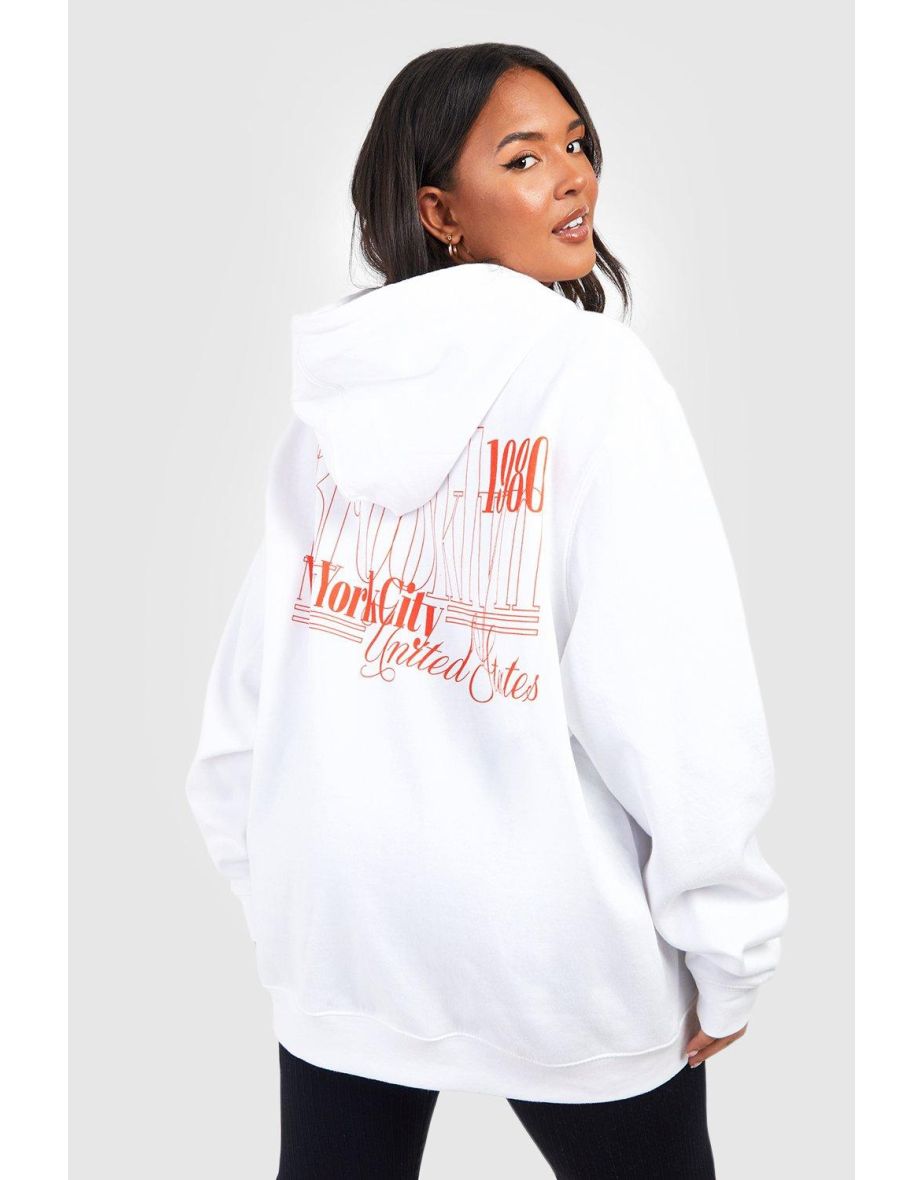 Plus Brooklyn Back Print Oversized Hoodie - white