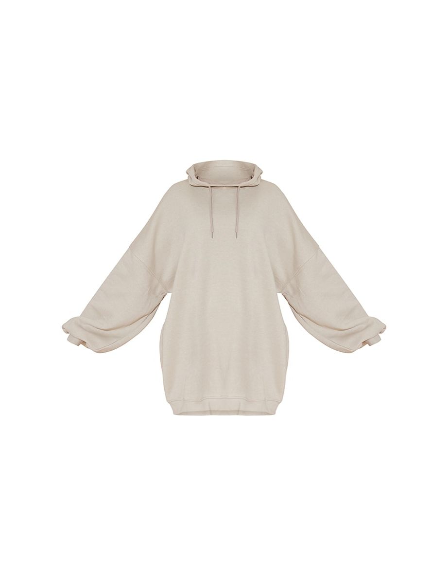 Recycled Oatmeal Oversized Hooded Sweat Jumper Dress - 4