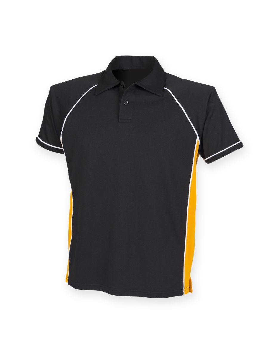 Finden & Hales Mens Piped Performance Sports Polo Shirt - Black/Amber/White