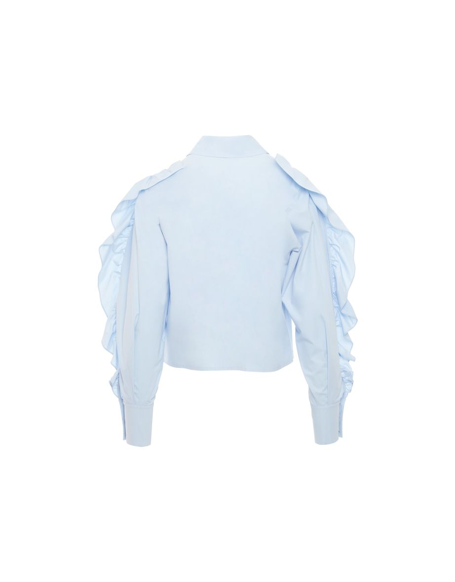 Blue Shirt With Pearl Buttons With Ruffles And Shirred Sleeves - 2