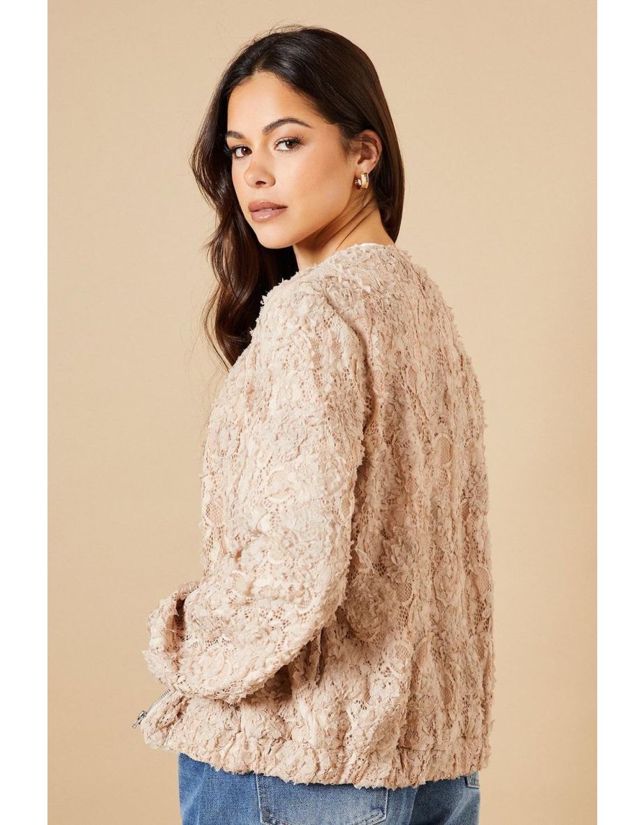 3D Floral Lace Bomber Jacket - 3