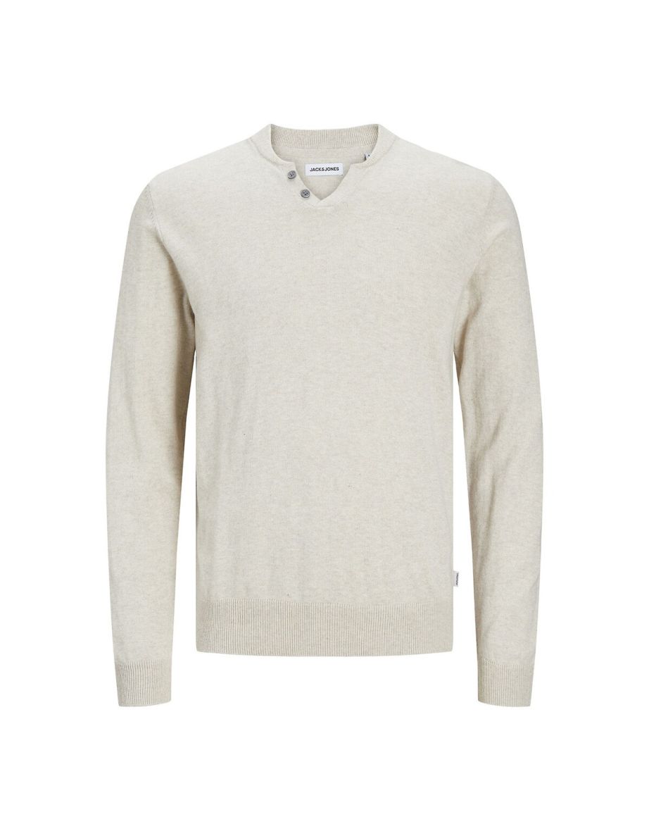 Cotton Mix Jumper/Sweater with Grandad Collar - 5