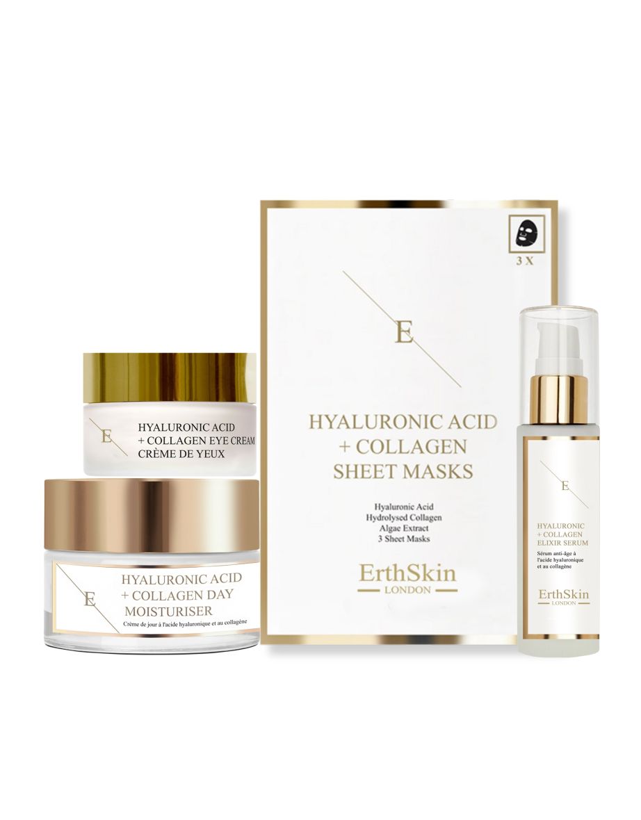 "Hyaluronic acid & Collagen Day Cream 50ml + Hyaluronic acid & Collagen Serum - 60ml + Hyaluronic Acid & Collagen Mask - 3 sheets+Hyaluronic Acid + Collagen Pro Age Eye Cream  30ml "