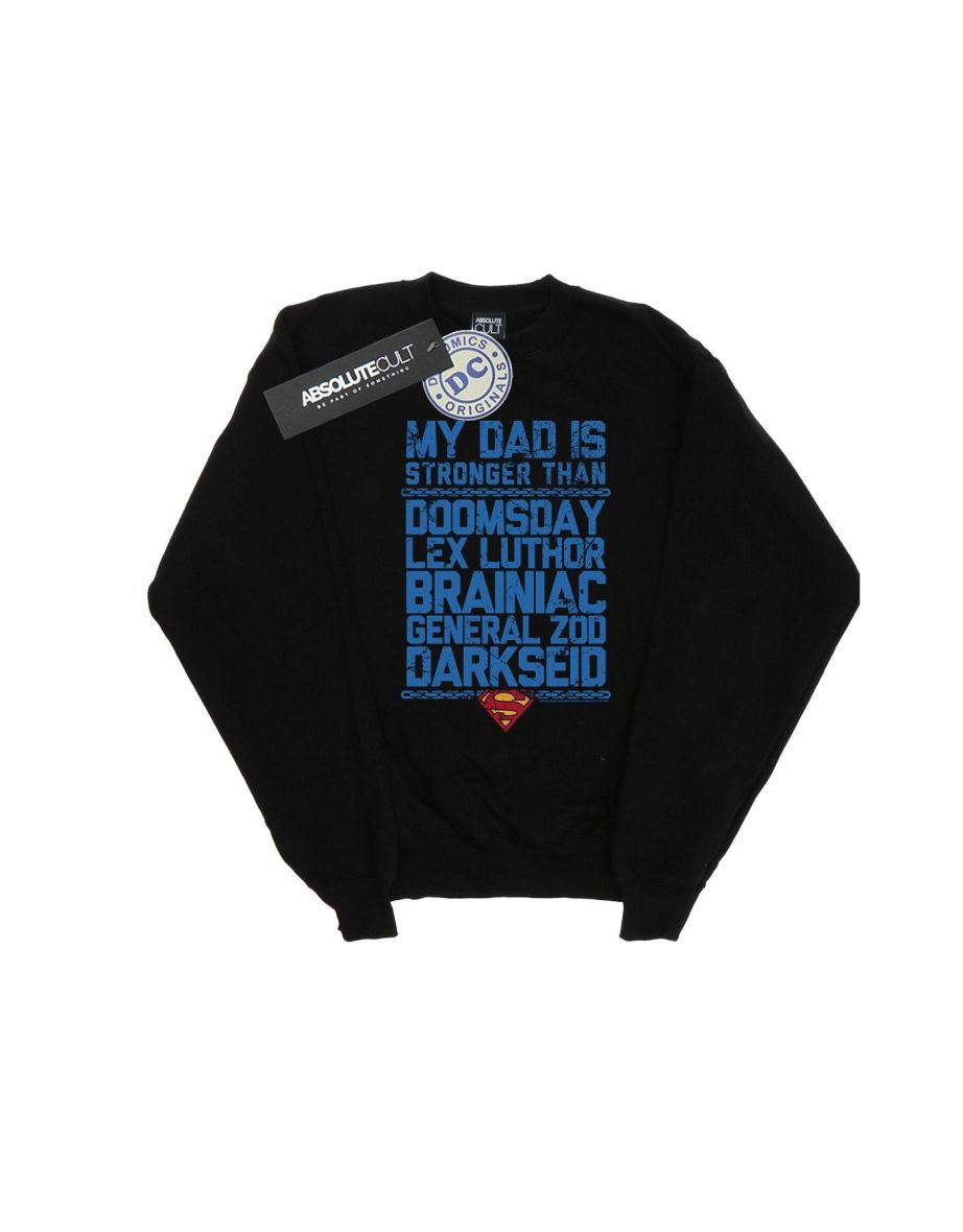 DC Comics Boys Superman My Dad Is Stronger Than Sweatshirt - Black