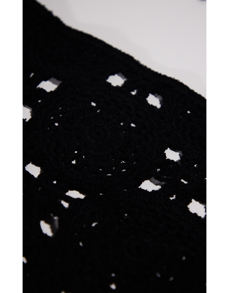 Black Crochet Triangle Tie Bandana - 2
