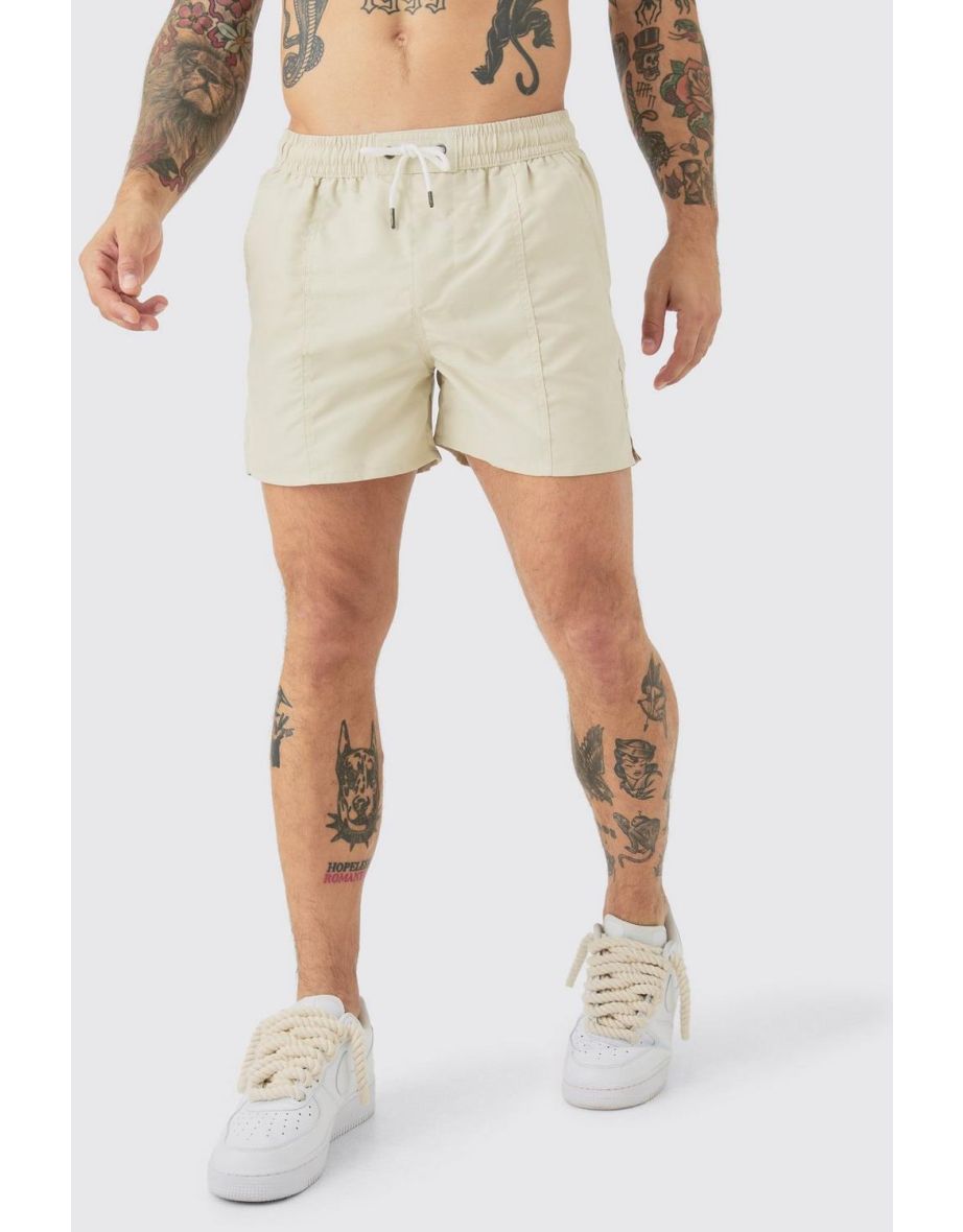 Mid Length Pin Tuck Smart Swim Short - stone