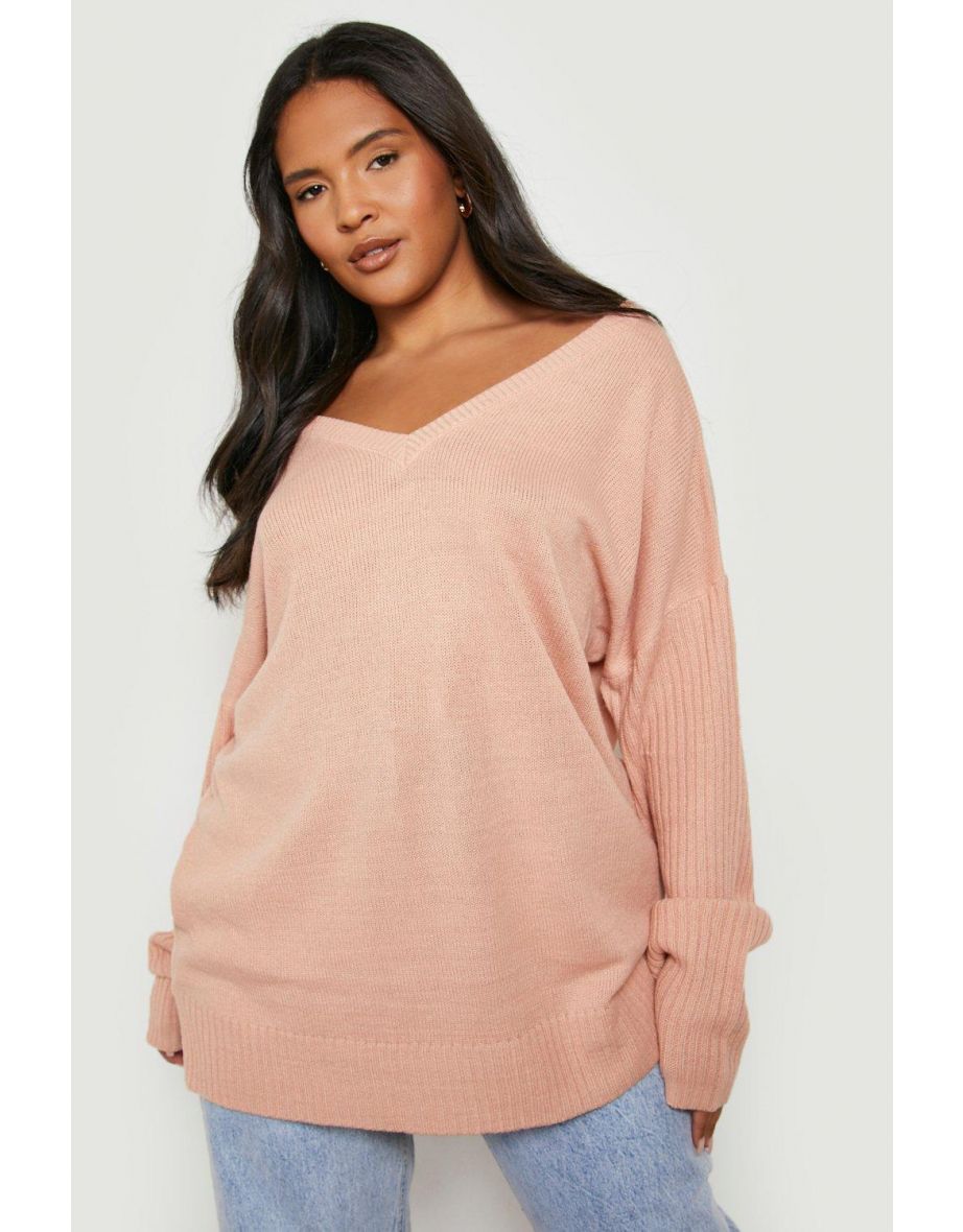 Plus Jumper With V Neck Detail Front And Back - blush