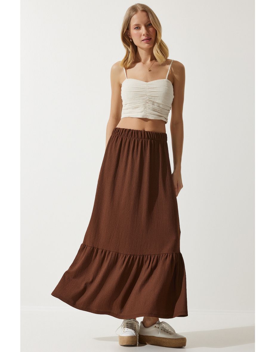 Women's Brown Flounce Summer Midaxi Skirt - 5
