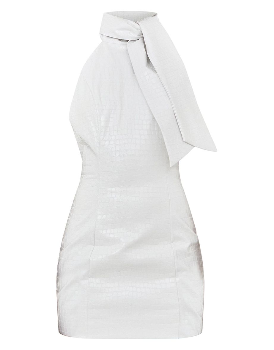 Designed by Naomi Campbell - White Croc PU Bow Detail Bodycon Dress - 4