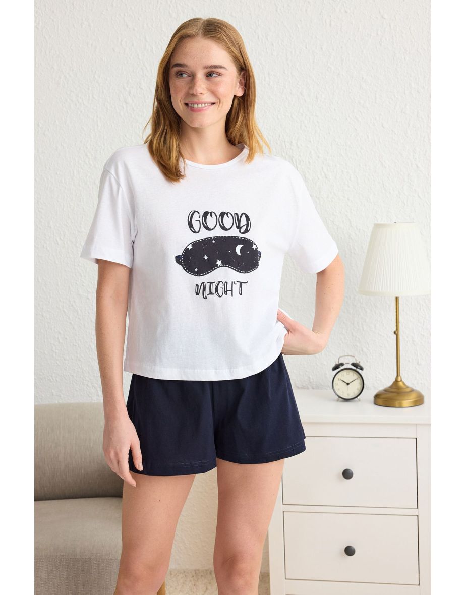 White Plain Jersey Knitted Pajama Set