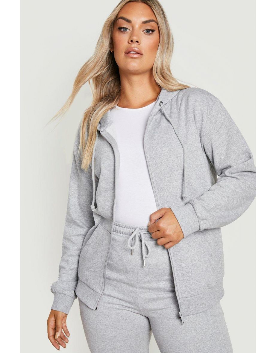 Plus Zip Through Basic Hoodie - grey marl