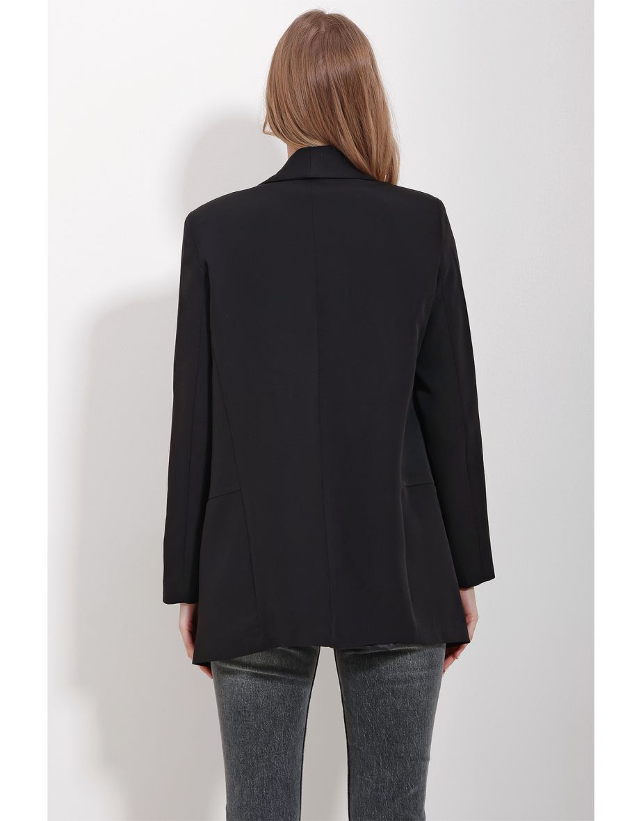 Women's Black Shawl Collar Lined blazer - 5