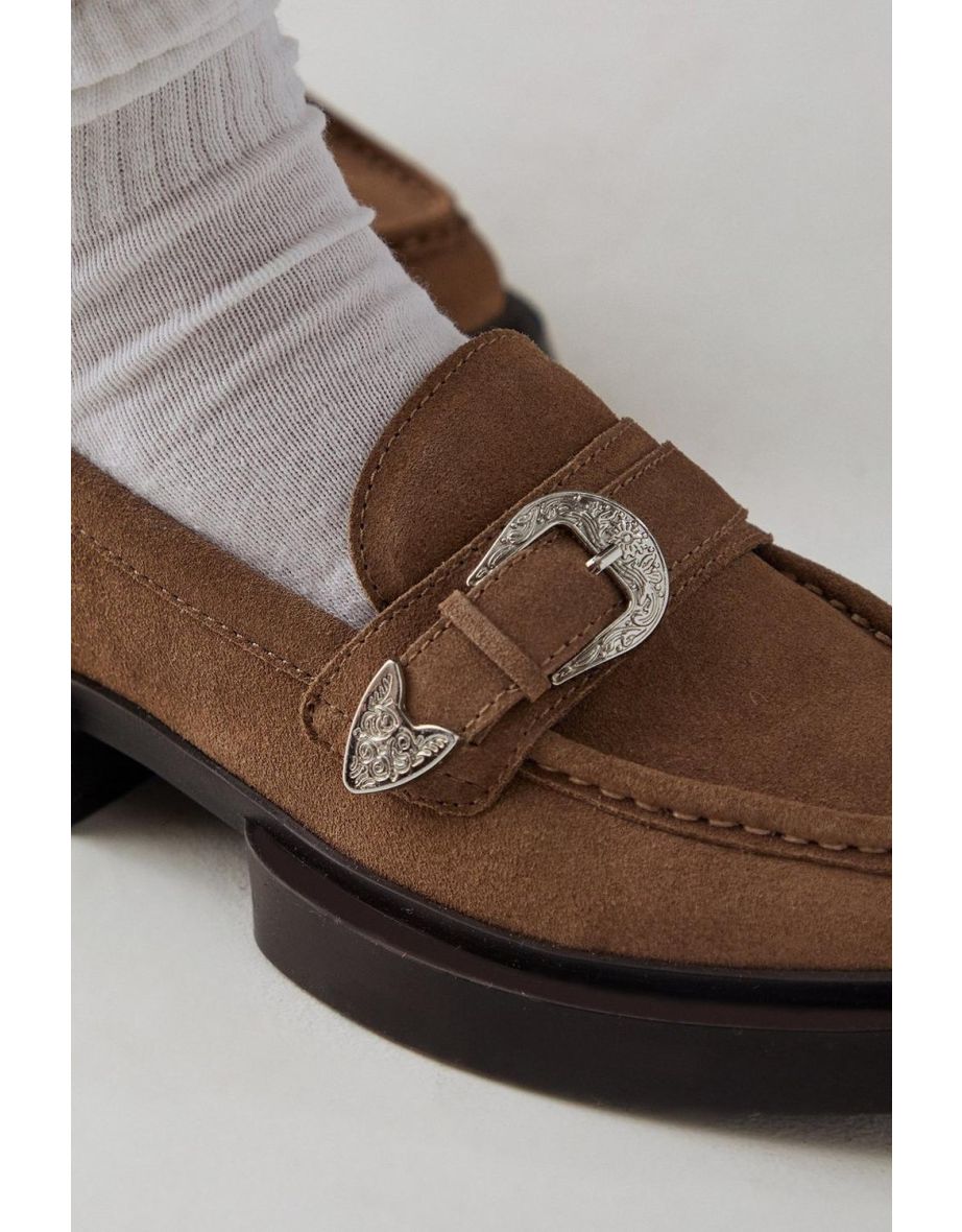 Faith: Betsy Suede Western Buckle Chunky Loafers - 3