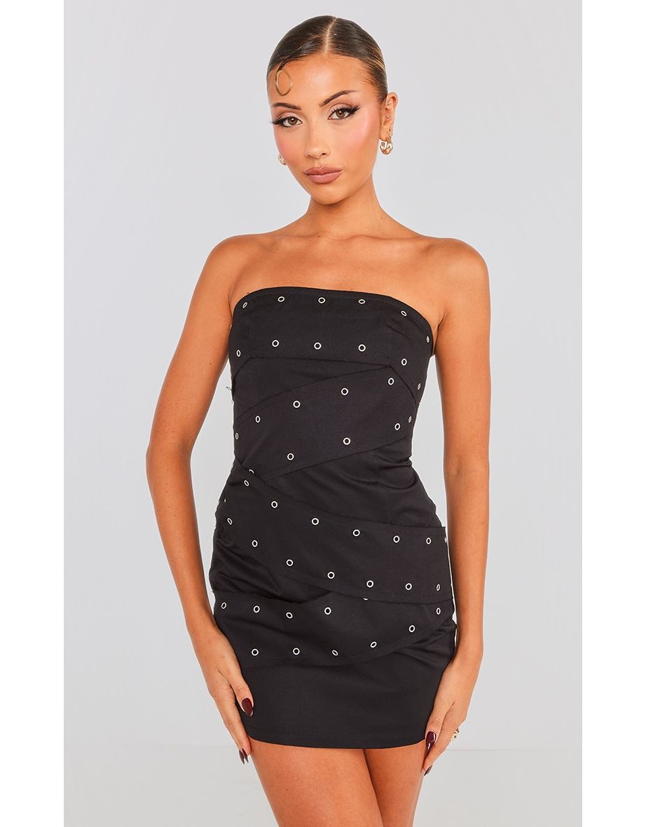 Black bandeau on sale wrap bodycon dress