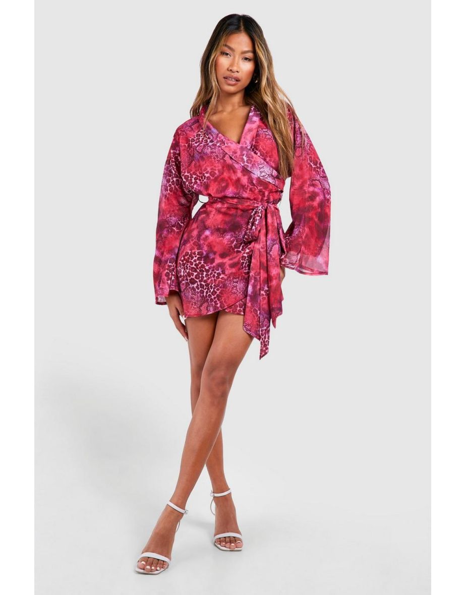 Shop Animal Print Wrap Mini Dress pink Online in Qatar VogaCloset