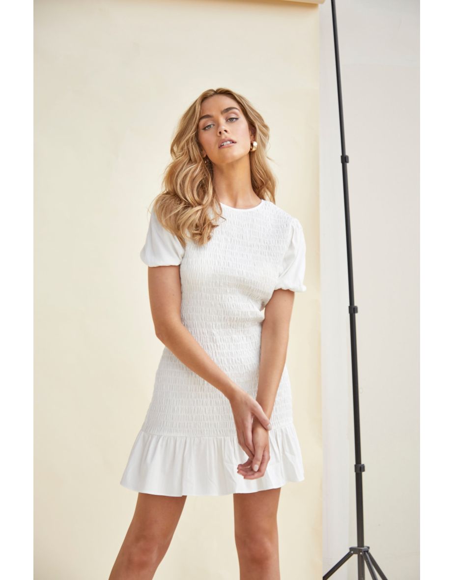 White A-Line Mini Smock Dress