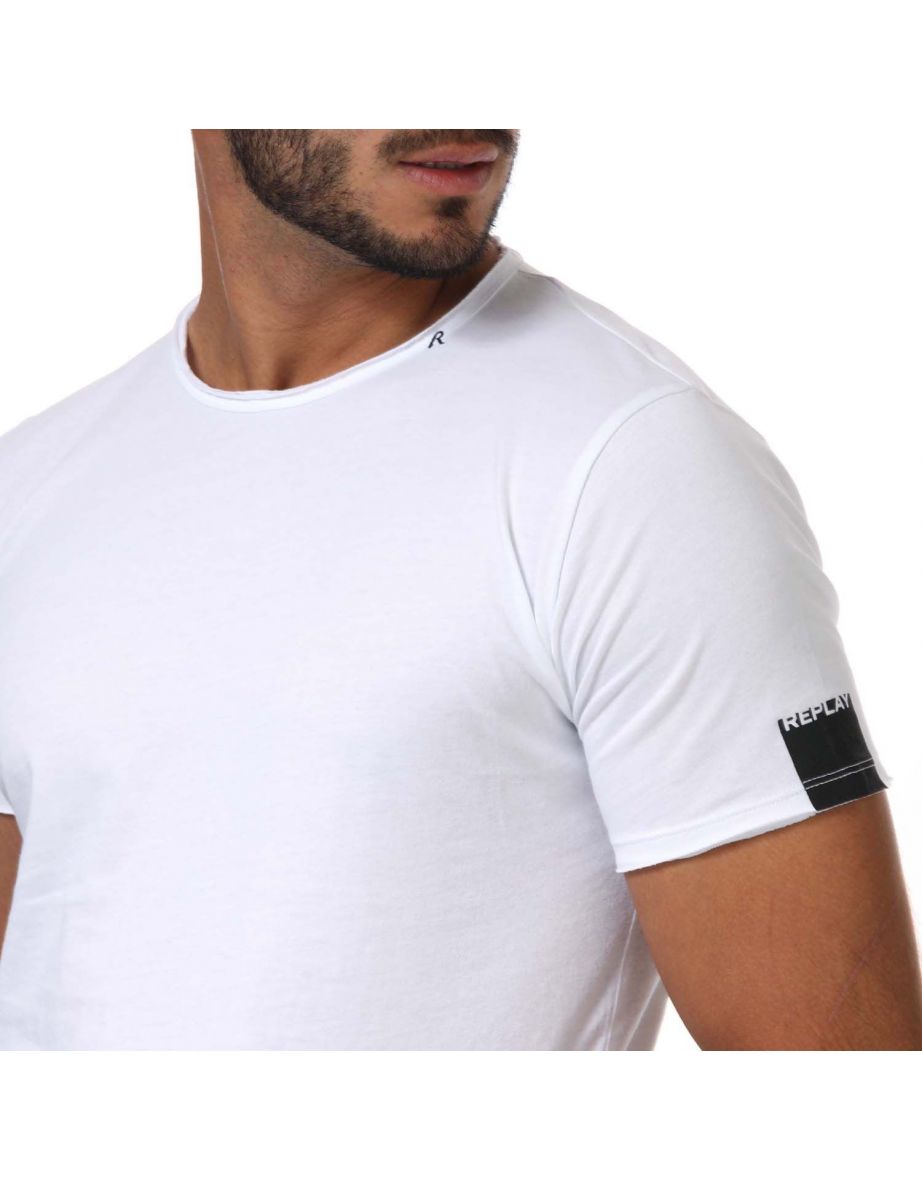 Men's Replay Raw Cut Cotton T-Shirt in White - 5