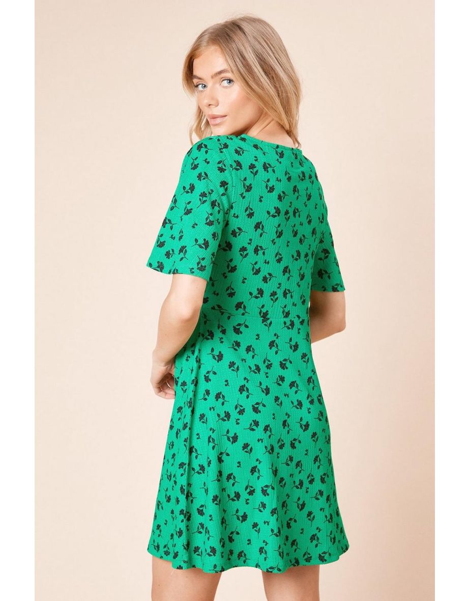 Green Floral Angel Sleeve Mini Dress - 3