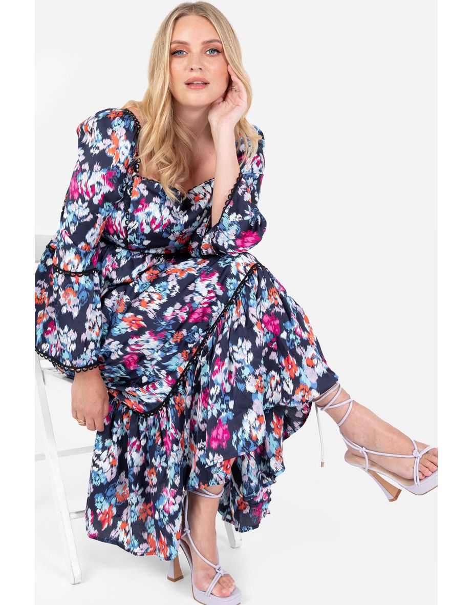 Lovedrobe Luxe Abstract Print Satin Midi Dress