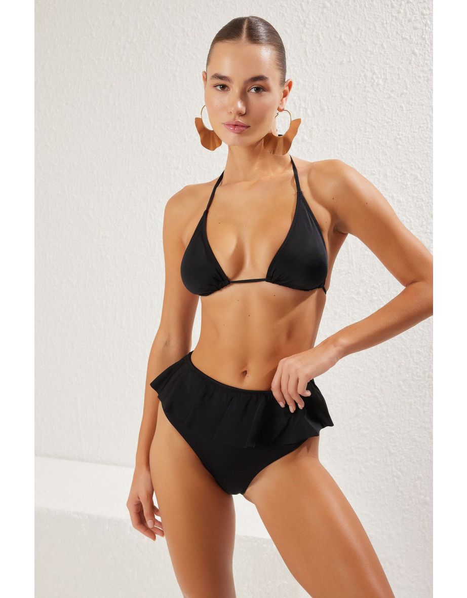 Black Plain Triangle High Waist Bikini Set