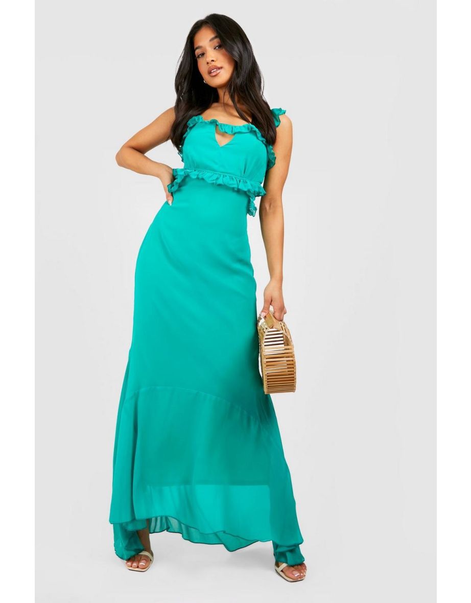 Shop Petite Chiffon Ruffle Detail Maxi Dress green Online in Oman VogaCloset