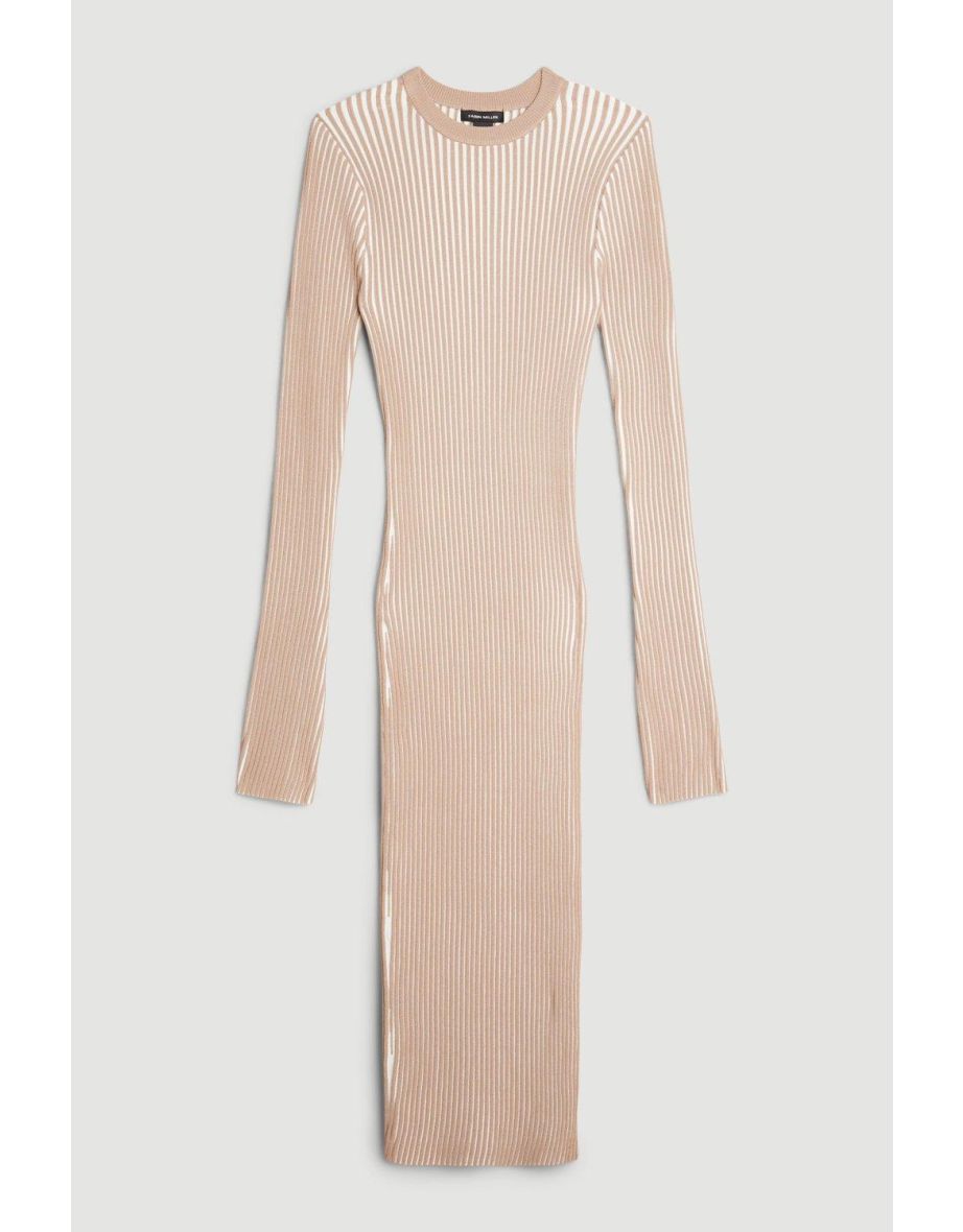 Premium Drape Contrast Stitch Knit Pencil Dress - 3