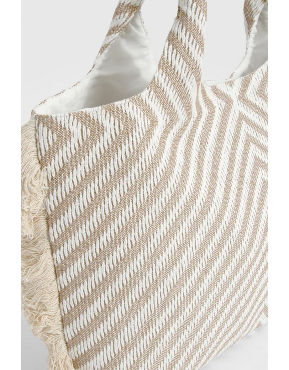Frayed Edge Oversized Beach Bag - nude - 3