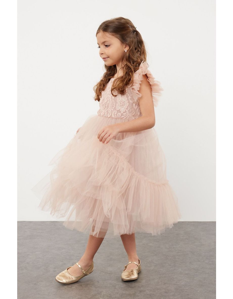 Light Pink Girl's Birthday Party Wedding Tutu Woven Dress