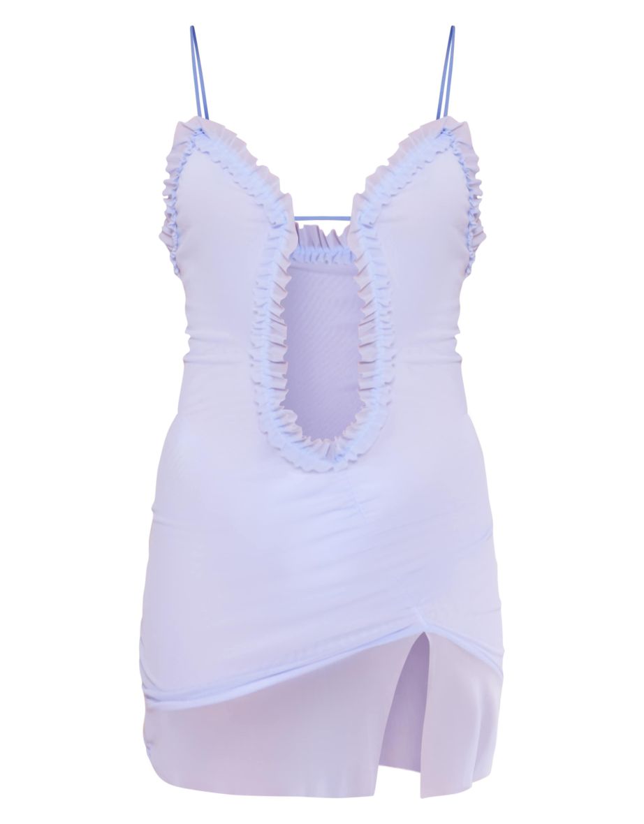Bright Blue Mesh Cut Out Frill Detail Ruched Bodycon Dress - 4