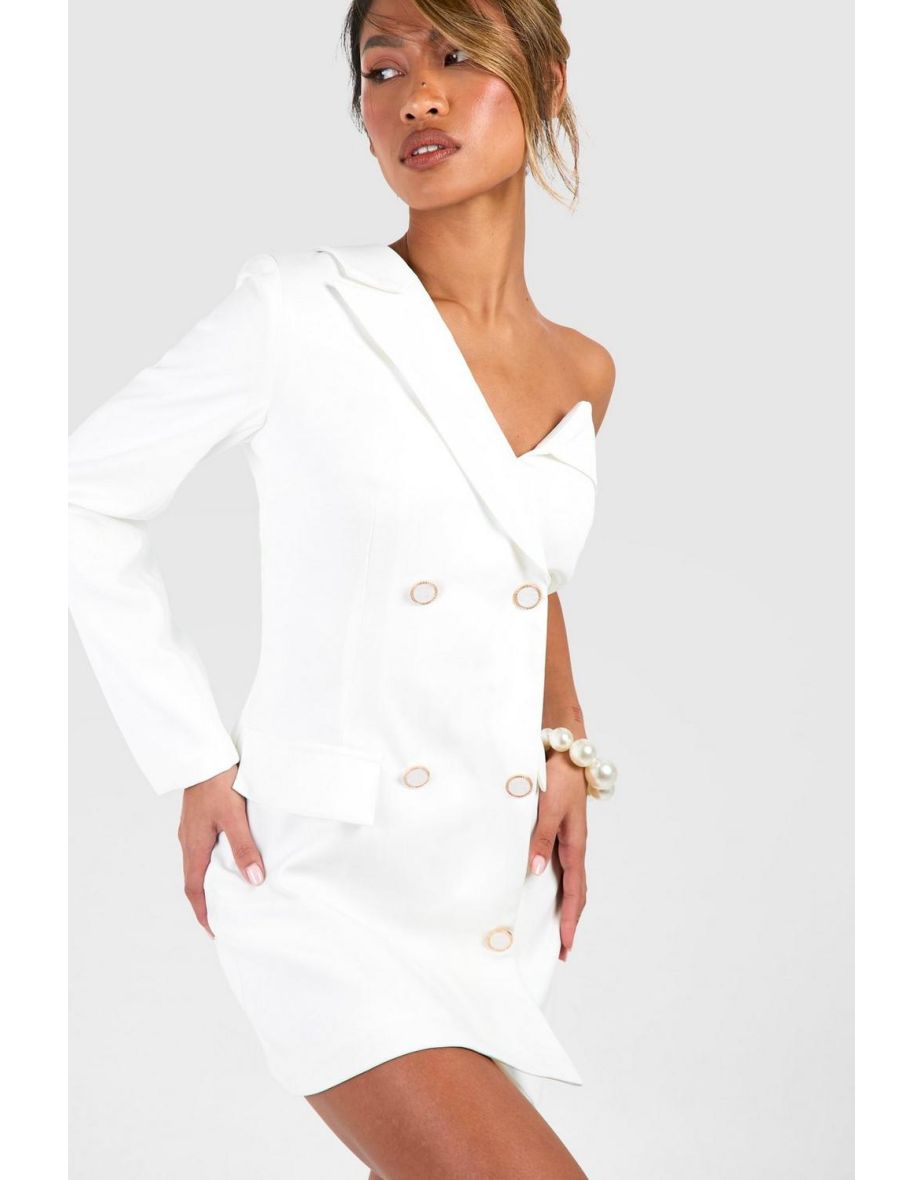 White one shoulder blazer dress clearance