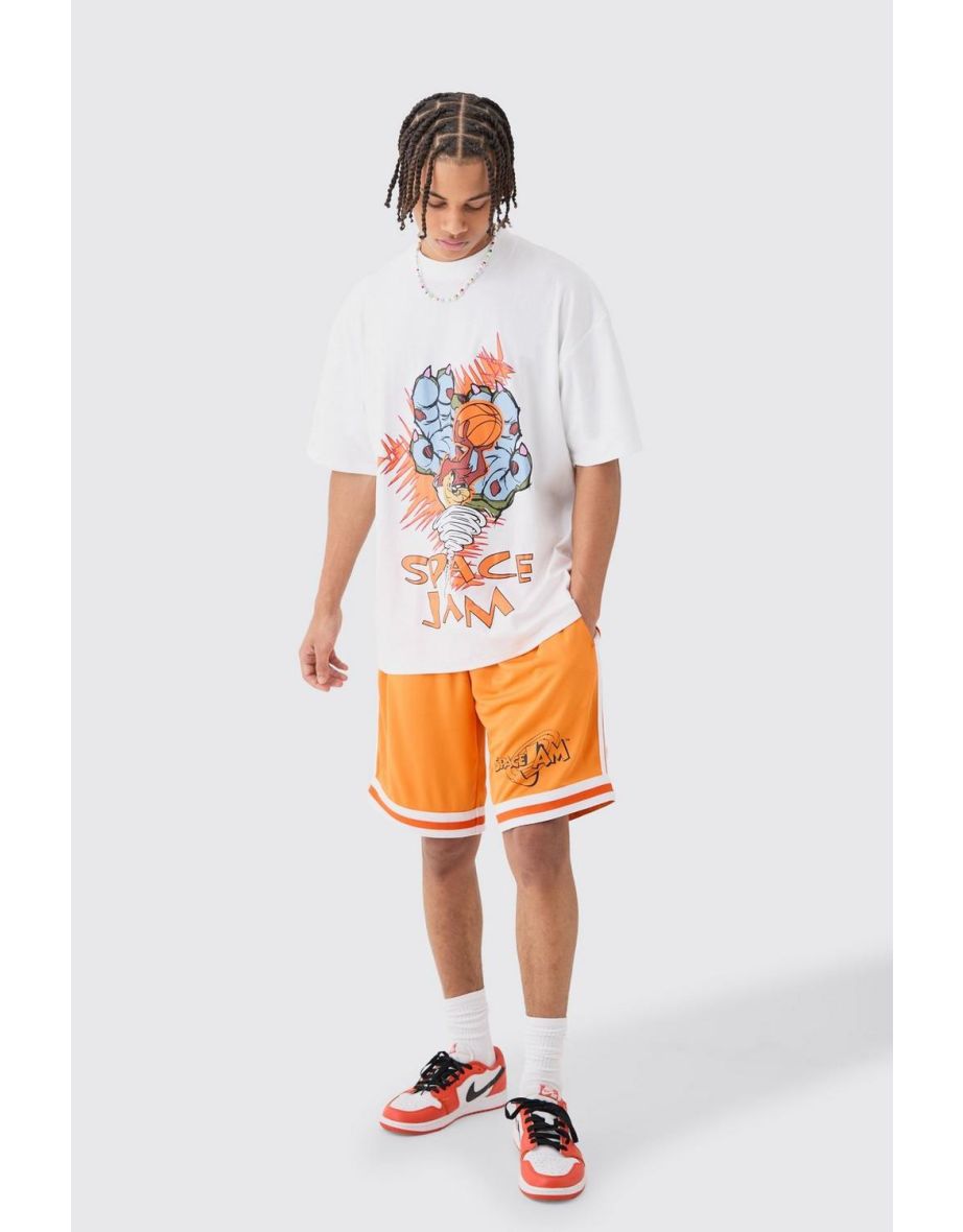 Oversized Taz Space Jam License T-shirt And Mesh Short Set - orange